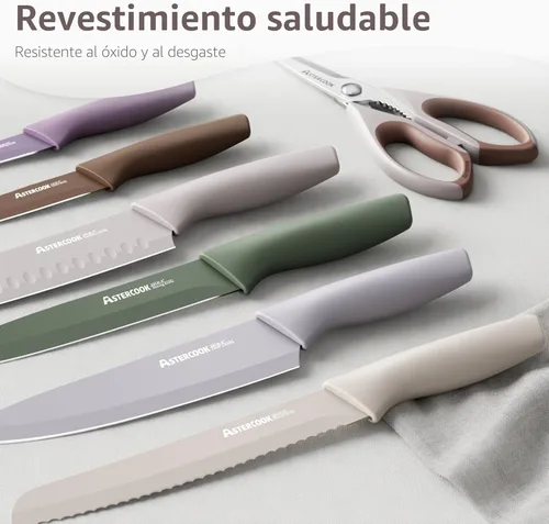 Miniatura 2 de Astercook Juego de cuchillos de cocina de 13 piezas con revestimiento antioxidante saludable, apto para lavavajillas, juegos de cuchillos de chef
