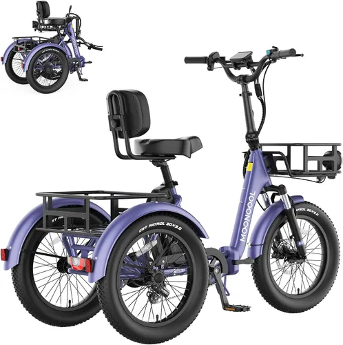 Miniatura 32 de MOONCOOL Foldable Electric Tricycle for Adults, 20" Aluminum Etrike Fat Tire, Rated 500W 48V 15Ah Rear Differential, Front Suspension, 15.5MPH