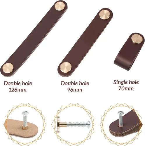 Miniatura 3 de Paquete de 4 tiradores de cuero para cajones, color beige, pomos de puerta de armario de 3.7 pulgadas, tiradores de piel sintética para tocador