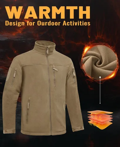 Miniatura 3 de TACVASEN Chaqueta de forro polar para hombre, chaqueta de invierno con cremallera completa, chaqueta táctica ligera, abrigos de senderismo al aire