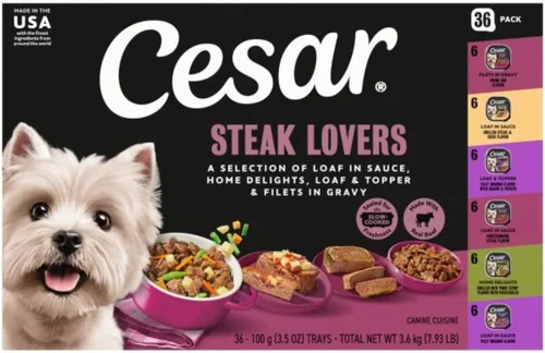 Miniatura 18 de Cesar - Comida húmeda para perros amantes de los filetes, para adultos, comida húmeda para perros con carne real, bandejas de 3.5 onzas fáciles