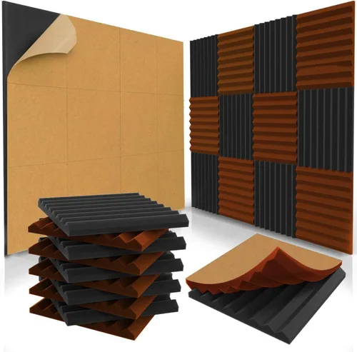 Miniatura 9 de Paquete de 12 paneles acústicos autoadhesivos de 1 x 12 x 12 pulgadas, espuma acústica, cuñas de espuma de estudio, paneles de alta densidad, cuñas