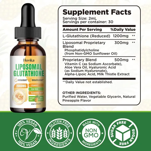 Miniatura 2 de Suplemento de glutatión liposomal de 2000 mg, gotas de glutatión líquido con vitamina C, antioxidantes maestros para el sistema inmunológico