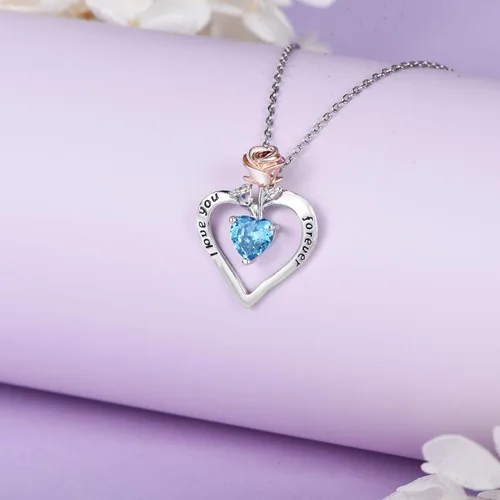 Miniatura 3 de Distance S925 Sterling Silver Rose Flower Necklace, Rose Bracelet, Two-Tone Cross Pendant Necklaces for Women Girls Gift for Valentine Birthday