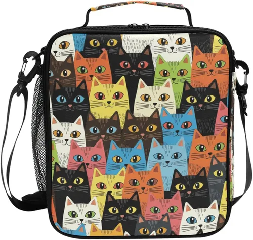 Miniatura 10 de MNSRUU Bolsas de almuerzo para niños y niñas, Doodle Kawaii Conejo, reutilizable, aislada, kit de bolsa térmica para comidas, bolsa organizadora