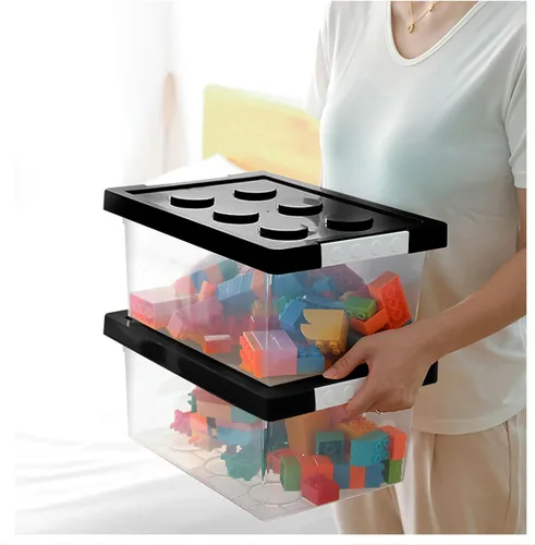 Miniatura 6 de Contenedores de almacenamiento de plástico con tapas, caja organizadora apilable de juguetes, juego de 2, cofres de juguetes con placa base y tapa