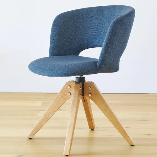 Miniatura 8 de GrandNoor Silla giratoria moderna de mediados de siglo con patas de madera maciza, silla de escritorio de oficina en casa, sin ruedas, silla de Azul