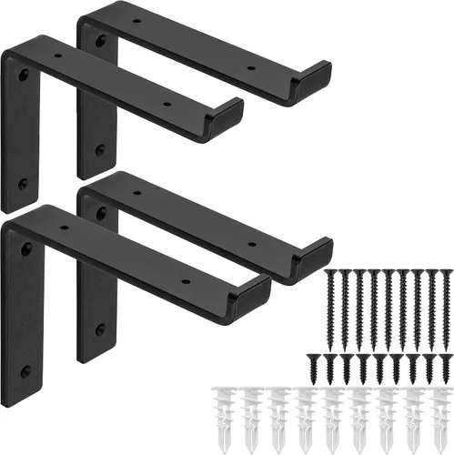 Miniatura 8 de Soportes de estante, resistentes, rústicos, de hierro, para estantería flotante, 4 unidades, incluye herramienta