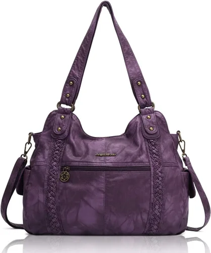 Miniatura 128 de Angel Barcelo - Bolsa de hombro amplia para mujer, diseño Hobo, cuero lavado