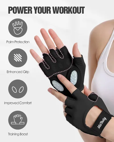 Miniatura 5 de Guantes de entrenamiento para hombres y mujeres, guantes de gimnasio sin dedos para levantamiento de pesas, crossfit, fitness, ejercicio