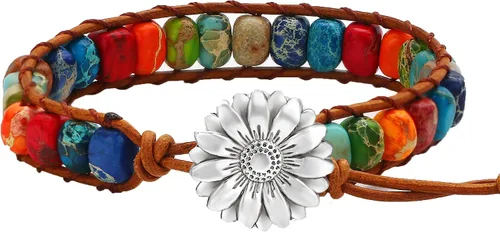 Sedmart Pulseras de piedra hechas a mano para mujeres con piedras hippie de cuero, pulsera de cuentas curativas para mujeres y hombres