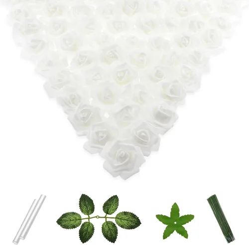 Miniatura 20 de 100 flores artificiales de 2 pulgadas, cabeza de rosa falsa de espuma a granel para decoración del hogar, decoración de boda, despedida de soltera