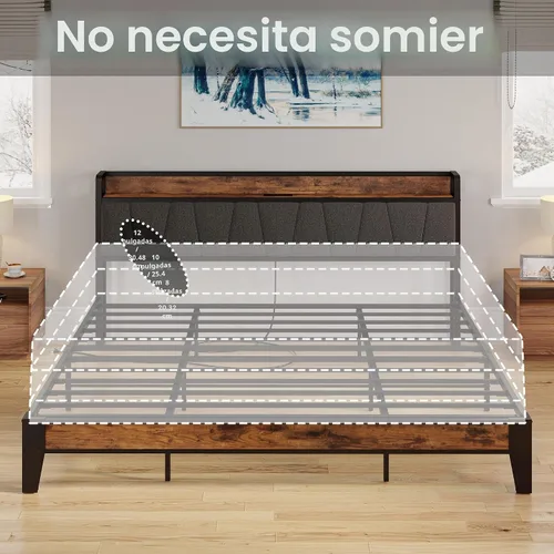 Miniatura 6 de LIKIMIO Base de cama California King, cabecera de almacenamiento con estación de carga, sólida y estable, sin ruido, no necesita somier, fácil