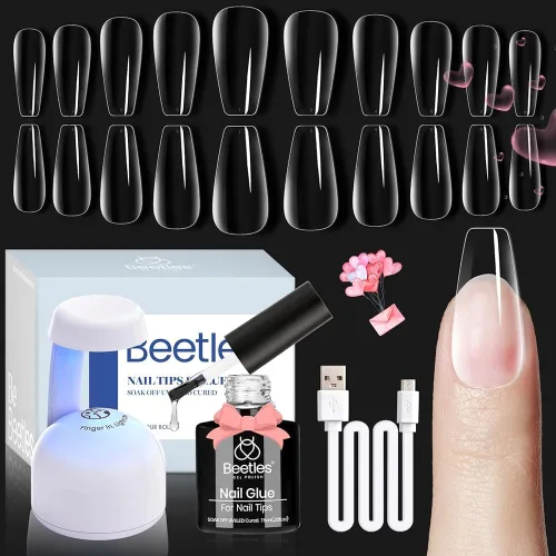 Miniatura 8 de Beetles Puntas de uñas de gel, set de extensión de uñas suaves 504 piezas, 12 tamaños, puntas de uñas cortas de almendra transparentes pre-dadas