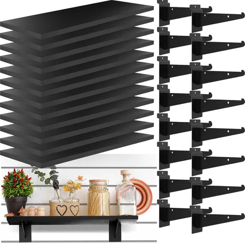 Miniatura 8 de Paquete de 3 estantes de madera con listones de pared de 15.7 x 6 pulgadas, estantes de pared con soportes de metal, accesorios organizadores