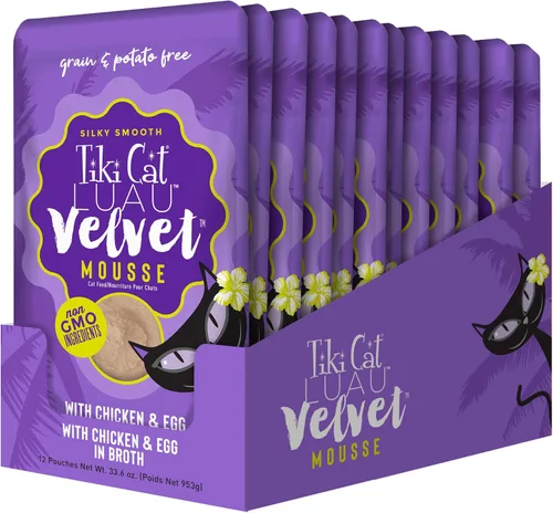 Miniatura 2 de Tiki Cat Luau Velvet Mousse, pollo y huevo en caldo, nutrición completa para una dieta equilibrada, comida húmeda para gatos para todas las etapas