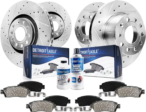 Detroit Axle - Kit de frenos para VW Golf SportWagen 2015-2021, rotores de freno de disco ranurados perforados, pastillas de freno de cerámica 2016
