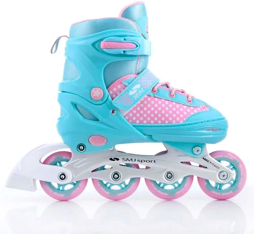 Miniatura 5 de SMJ Lily - Juego de patines en línea ajustables 2 en 1 ABEC-7 para niña, patines convertibles a patines de hielo, color turquesa/rosa