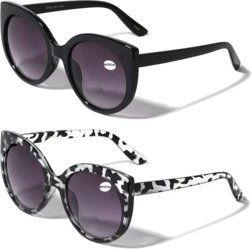 Miniatura 6 de 2 pares de lentes de sol bifocales de lectura de gran tamaño para mujer, lentes de lectura degradadas, lentes tintadas vintage, redondas, ojo de gato