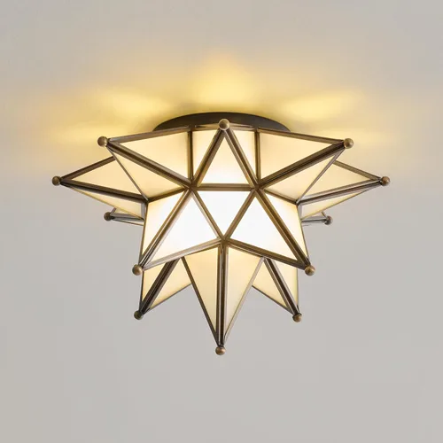 Lámpara de techo negra con estrella morava, bronce aceitado, estilo vintage, antiguo, iluminación empotrada, estilo Art Deco de mediados de siglo,