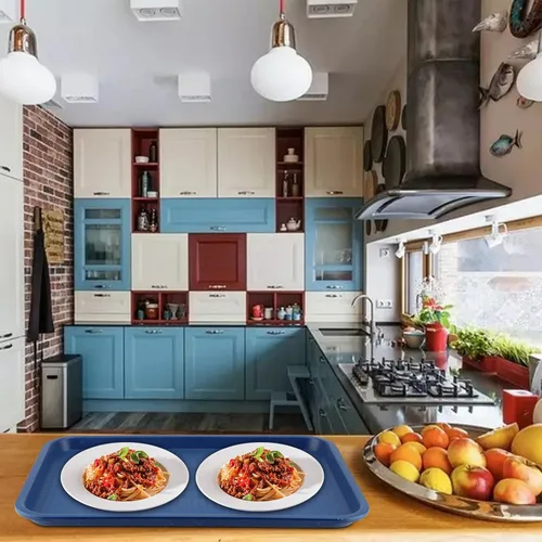 Miniatura 6 de Paquete de 10 bandejas de plástico para comida rápida, bandejas de plástico para cafeterías de 16 x 12 pulgadas con superficie texturizada, bandejas