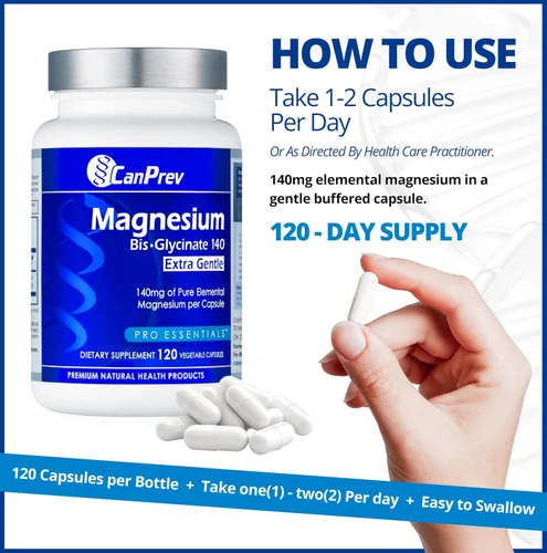 Miniatura 5 de CanPrev Bisglicinato de magnesio extra suave 140 mg, 120 cápsulas V-Caps suministro para 120 días - Suplemento de magnesio elemental puro, apoyo a
