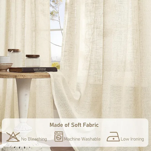 Miniatura 8 de LAMIT Cortinas de Lino Sintético de 63 Pulgadas de Largo para Dormitorio, con Lengüeta Trasera y Bolsillo para Varilla, Cortinas de Lino Beige