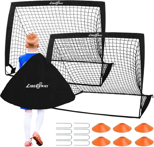 Miniatura 9 de LIBERRWAY Soccer Goal 4'x 3' Portable Kids Soccer Goals for Backyard or Indoor Pop Up Soccer Net with 6 Training Cones, Carrying Bag, 8 Ground Stakes