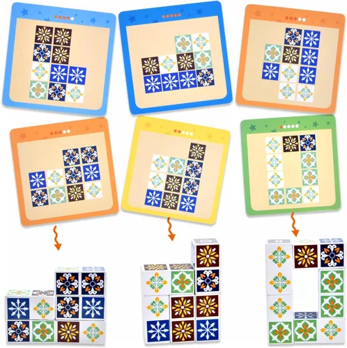 Miniatura 2 de varbertos Juego de rompecabezas de madera a juego, rompecabezas de bloques de patrón de bloques de construcción con campana para niños y adultos