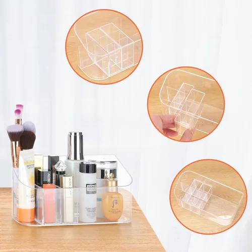 Miniatura 7 de Bandeja organizadora de maquillaje transparente, vitrina de cosméticos, pequeño organizador de maquillaje para tocador, baño, encimera, encimera