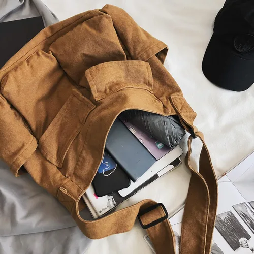 Miniatura 3 de Bolso bandolera grande de lona para mujeres y hombres, bolso de mano tipo mensajero para laptop, trabajo, universidad, viajes