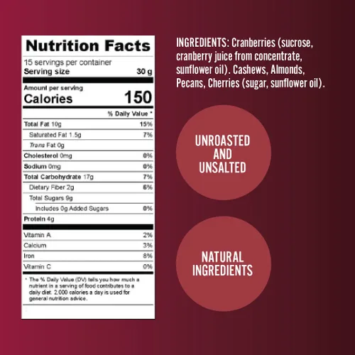 Miniatura 2 de Germack® Mezcla de frutos secos de cereza – anacardos, arándanos secos, cerezas secas Michigan, almendras y nueces pecanas – Sin tostar y sin sal