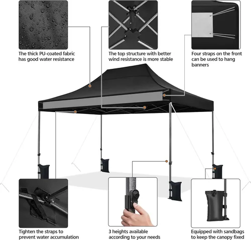 Miniatura 4 de Yaheetech - Tienda de campaña desplegable resistente, refugio comercial instantáneo de 10 x 15, toldo ajustable al aire libre con bolsa con ruedas