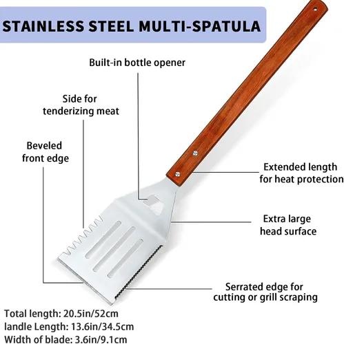 Miniatura 3 de 2 espátulas de parrilla extralargas para barbacoa y parrilla, accesorios de acero inoxidable para parrilla, espátula ranurada y espátula de cocina