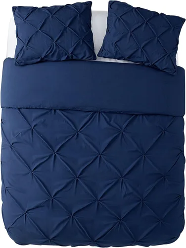 Miniatura 3 de VCNY Home Funda de edredón de diamantes fruncidos con fundas a juego, cierre de botón, estaciones, King, azul marino