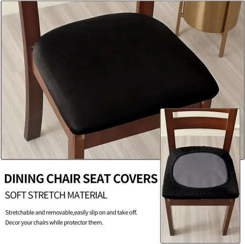 Miniatura 6 de Fundas de asiento para silla, juego de 6, fundas elásticas negras para silla de comedor cuadradas, extraíbles y lavables, protector de asiento