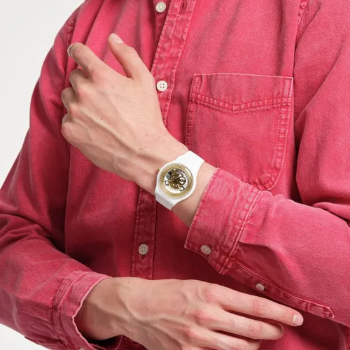 Miniatura 4 de Swatch Reloj de cuarzo blanco con anillos dorados de Gent BIO-SOURCED Blanco