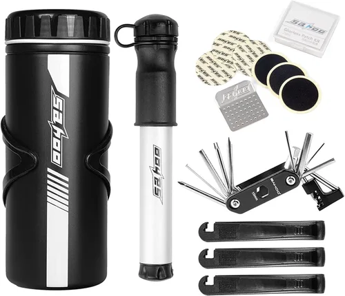 HUIOP Kit de herramientas de reparación de bicicletas, kit de herramientas de reparación de bicicletas con mini bomba 14 en 1, kit de herramientas