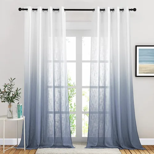 Miniatura 32 de NICETOWN Cortinas de lino sintético degradado para sala de estar, estilo noble con ojales, cortinas semitransparentes para niños, cortinas de Morado