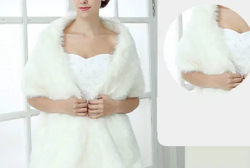 Miniatura 2 de Mydio Capa de estola de piel sintética estolas de bufanda de piel sintética para vestidos de boda
