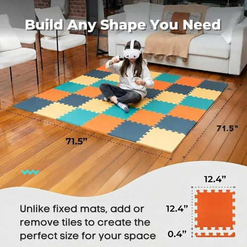 Miniatura 2 de MioTetto Tapete de juego para bebé, azulejos de espuma suave para el suelo para niños. Azulejos de espuma entrelazados ajustables, se adapta a