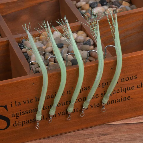 Miniatura 7 de Señuelos de tubo de bajo a rayas, señuelos de arrastre para agua salada, bacalao, aparejo, tubo teaser con gancho de acero inoxidable, barril
