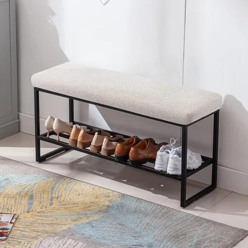 Miniatura 6 de Zesthouse Banco de zapatos tapizado para entrada con almacenamiento, cómodo banco de tela para dormitorio, extremo de cama, zapatero de metal