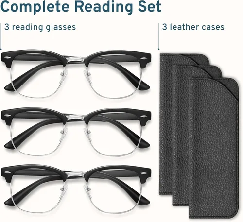 Miniatura 7 de CCVOO Paquete de 3 Gafas de Lectura con Bloqueo de Luz Azul, Lectores Retro Semi Sin Marco para Hombres y Mujeres, Gafas Redondas con Filtro UV400