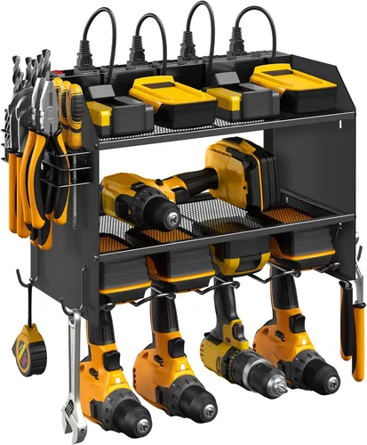 Miniatura 14 de CCCEI Organizador modular de herramientas eléctricas para montaje en pared con estación de carga. Estante de almacenamiento de taladros de garaje