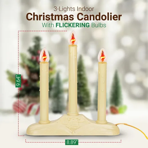 Miniatura 6 de Candelabro de Velas de Navidad para Ventana – con Bombillas Parpadeantes – 3 Luces para Interiores - Velas Eléctricas sin Llama para Ventana