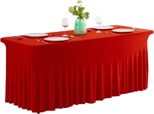 Miniatura 9 de Falda de mesa de poliéster ajustable de una pieza de elastano, mantel rectangular resistente a las arrugas para eventos de bodas, fiestas