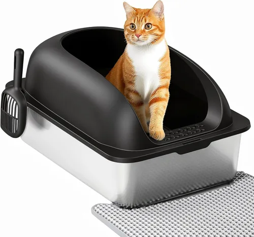 Miniatura 10 de OLIXIS Caja de arena para gatos con tapa, caja grande plegable para gatos con cuchara de arena, caja de arena para gatos con salida superior