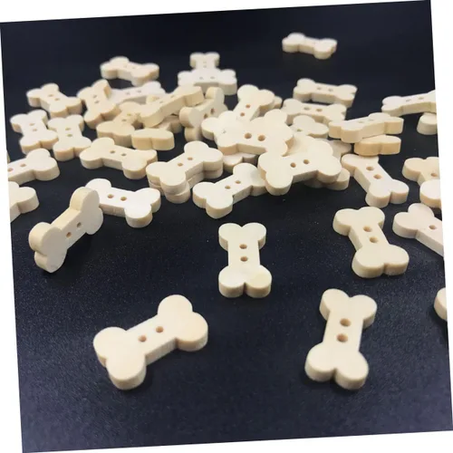 Miniatura 3 de TEHAUX 100 botones de madera con forma de hueso de perro, 2 botones de madera de 0.9 in con 2 agujeros, botones decorativos sin terminar, hebilla