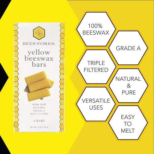 Miniatura 3 de Beesworks Barras de cera de abeja amarilla (6 onzas) 100% puras, de grado cosmético, cera de abeja con triple filtro para el cuidado de la piel